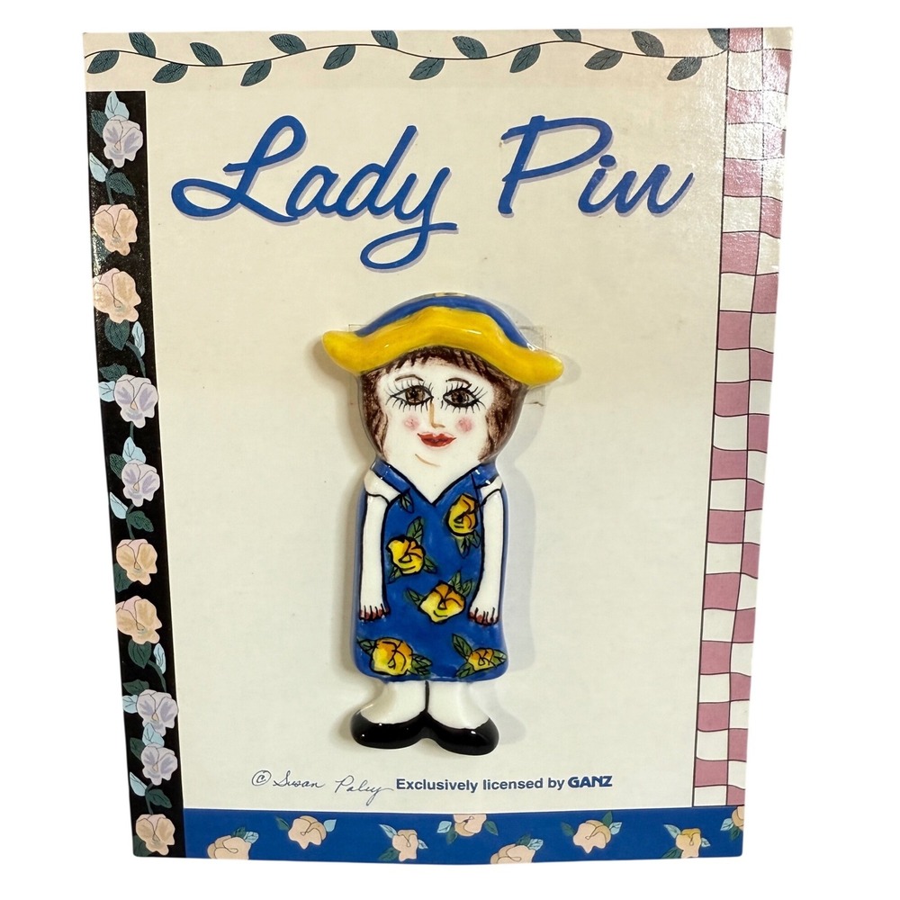 Susan Paley Ganz Lady Pin Ceramic Blue Yellow